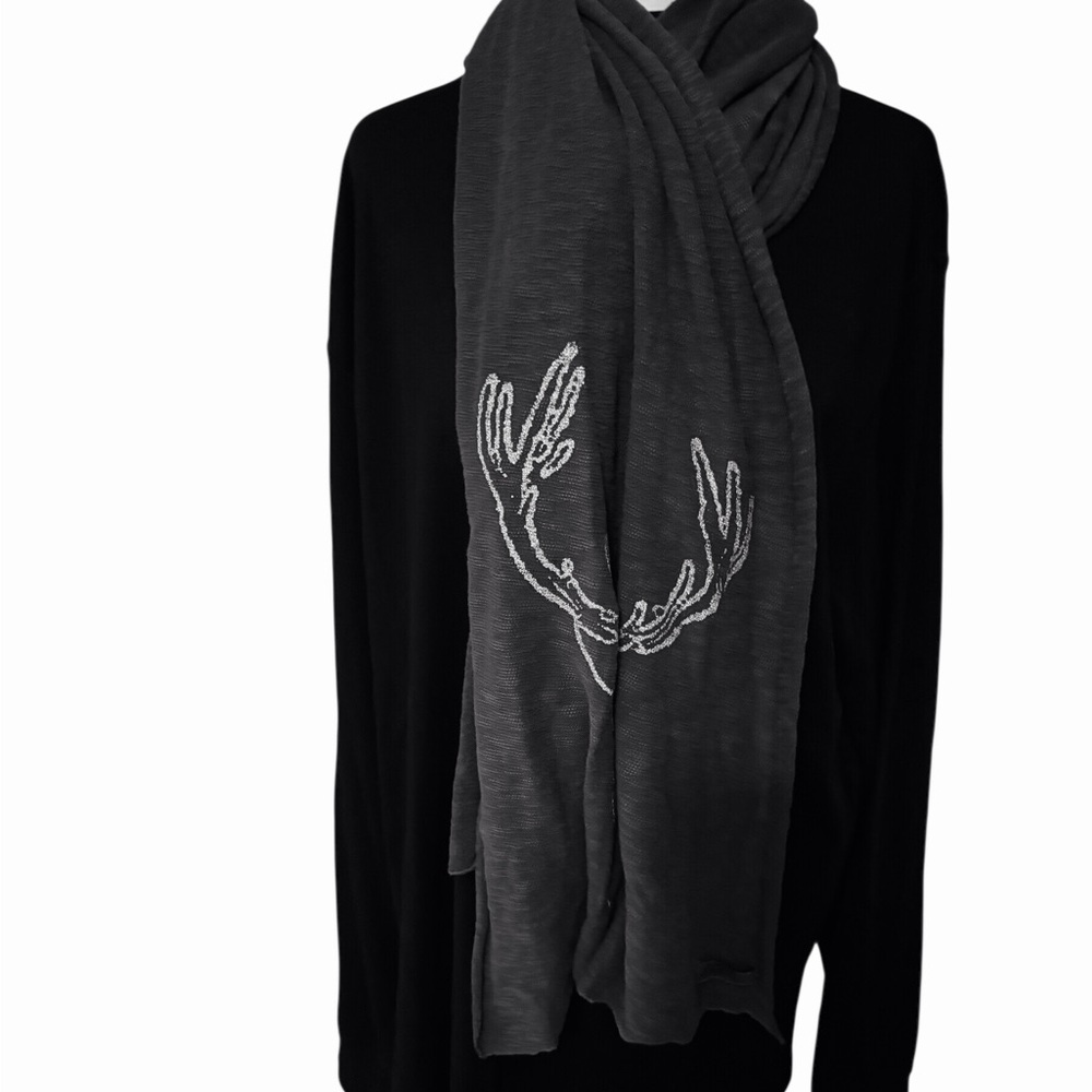 Gray Scarf With Deer & Antler Design